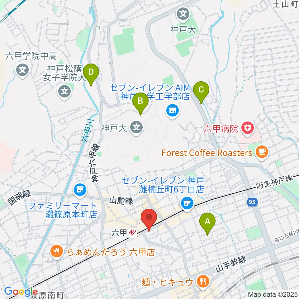 スタジオハイダウェイ阪急六甲店周辺のホテル一覧地図