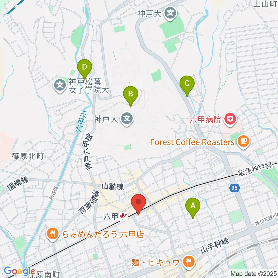 スタジオハイダウェイ阪急六甲店周辺のホテル一覧地図