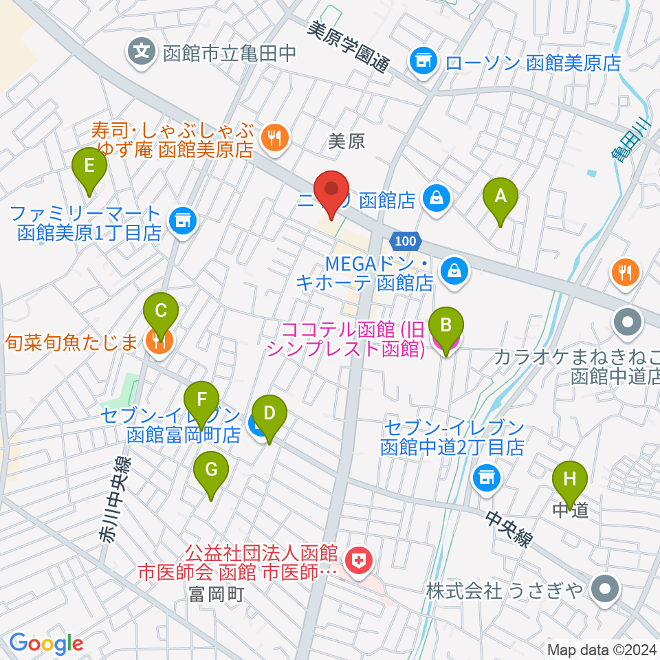 函館市亀田交流プラザ周辺のホテル一覧地図