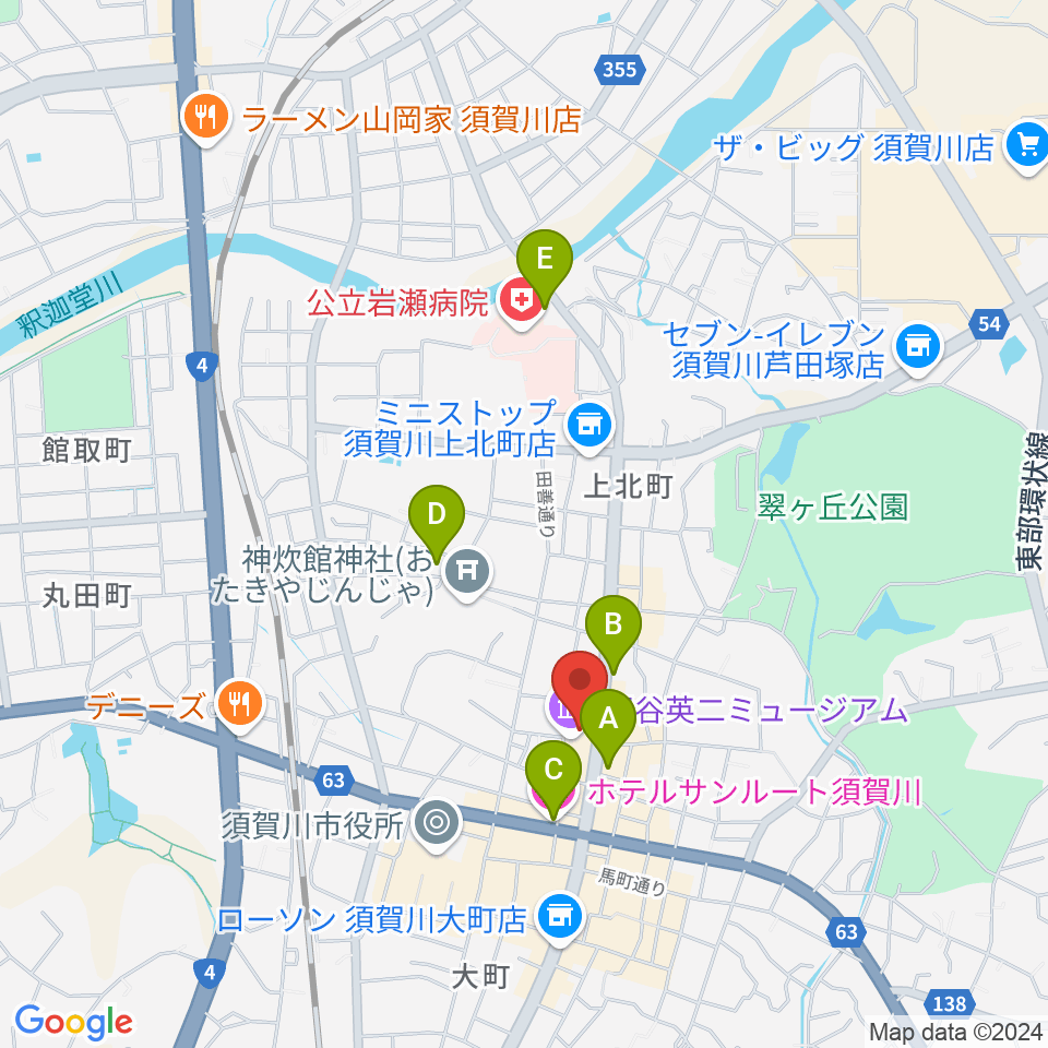 須賀川市民交流センターtette周辺のホテル一覧地図