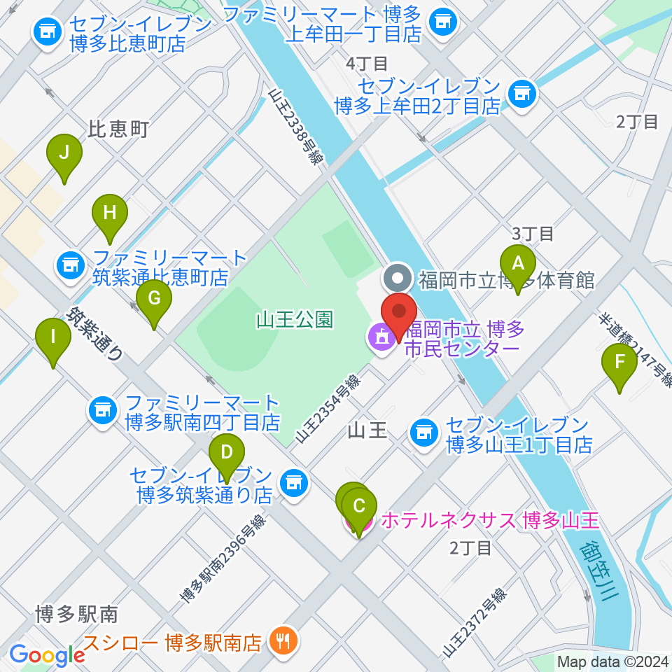 福岡市立博多市民センター周辺のホテル一覧地図