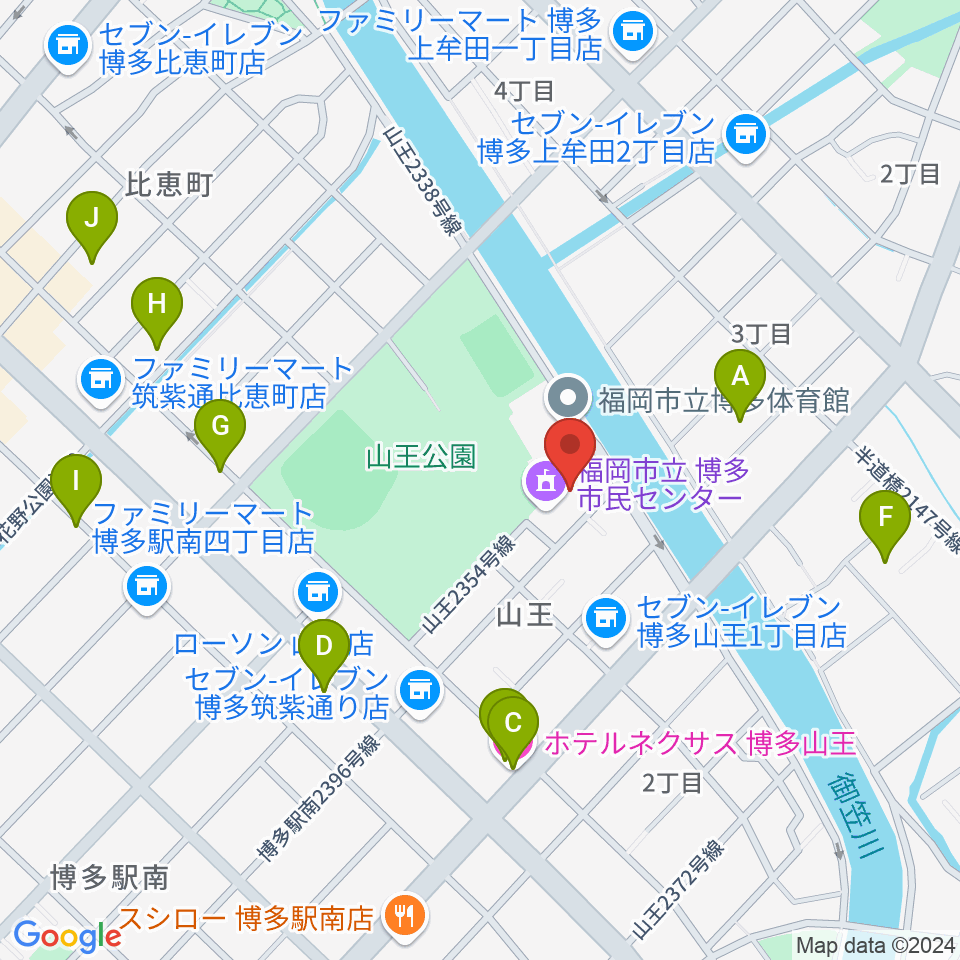 福岡市立博多市民センター周辺のホテル一覧地図