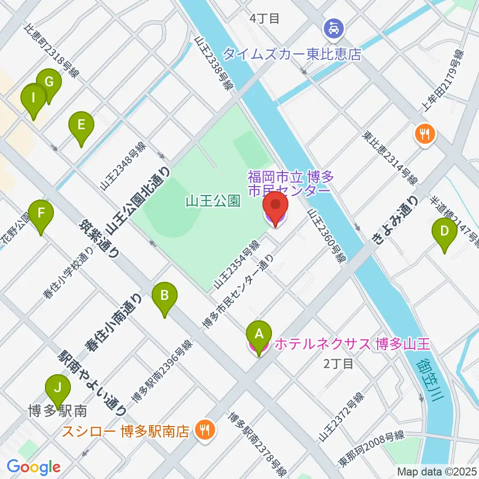 福岡市立博多市民センター周辺のホテル一覧地図