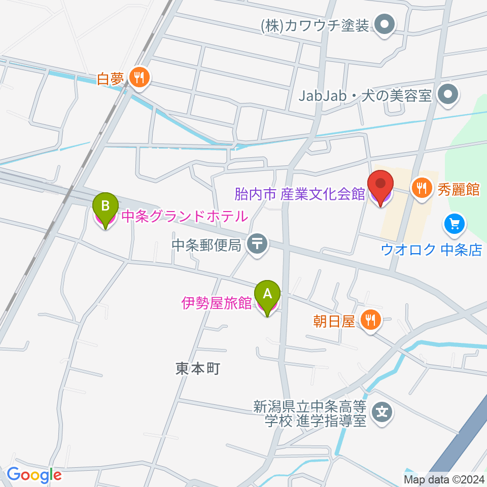 胎内市産業文化会館周辺のホテル一覧地図