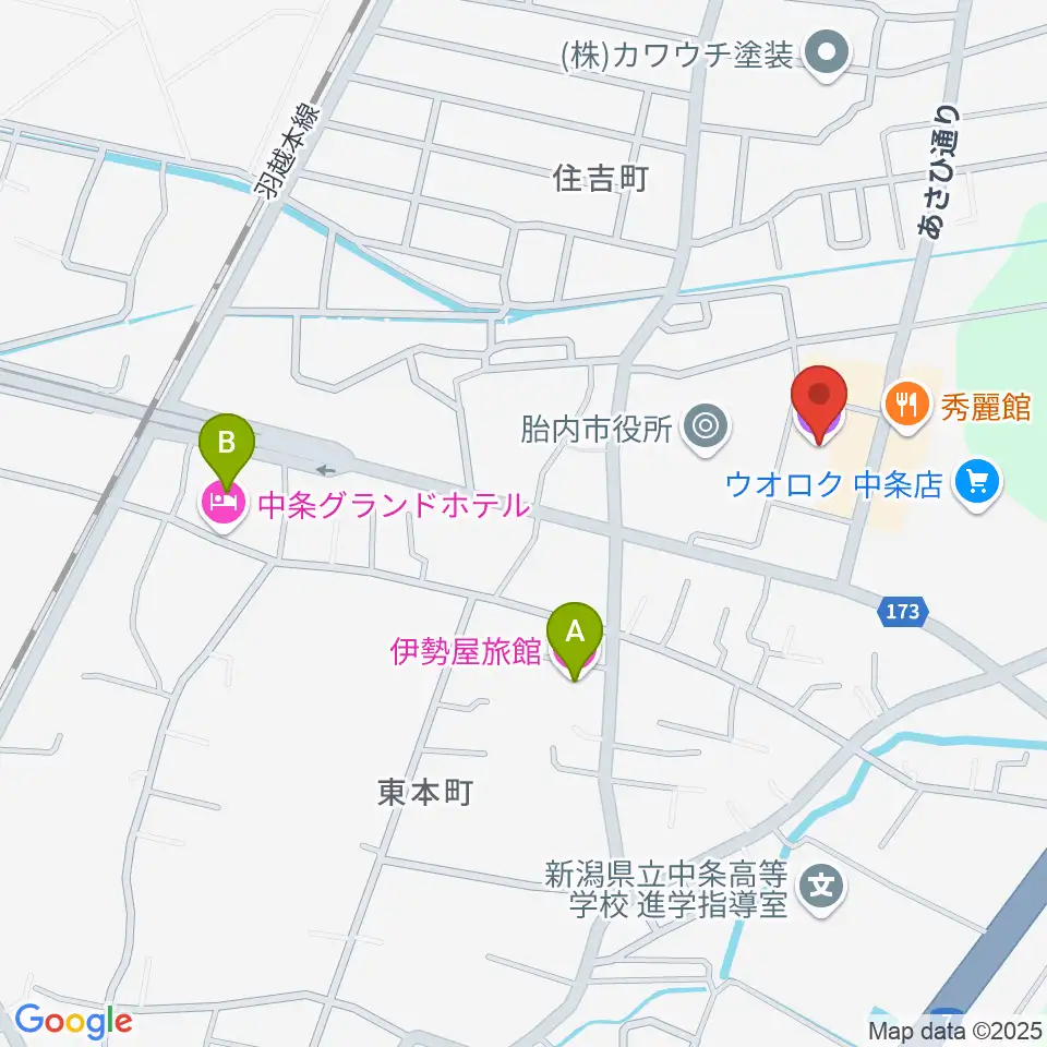 胎内市産業文化会館周辺のホテル一覧地図