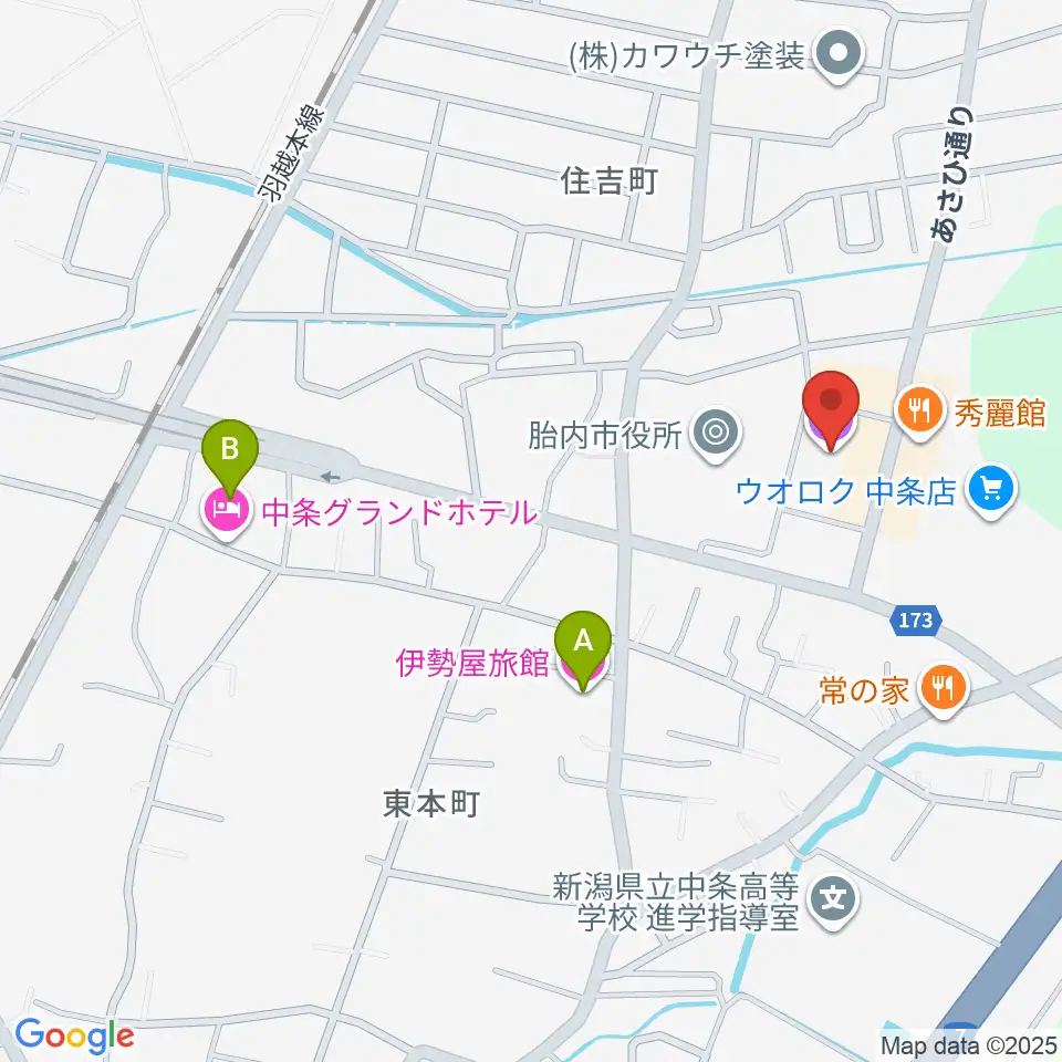胎内市産業文化会館周辺のホテル一覧地図