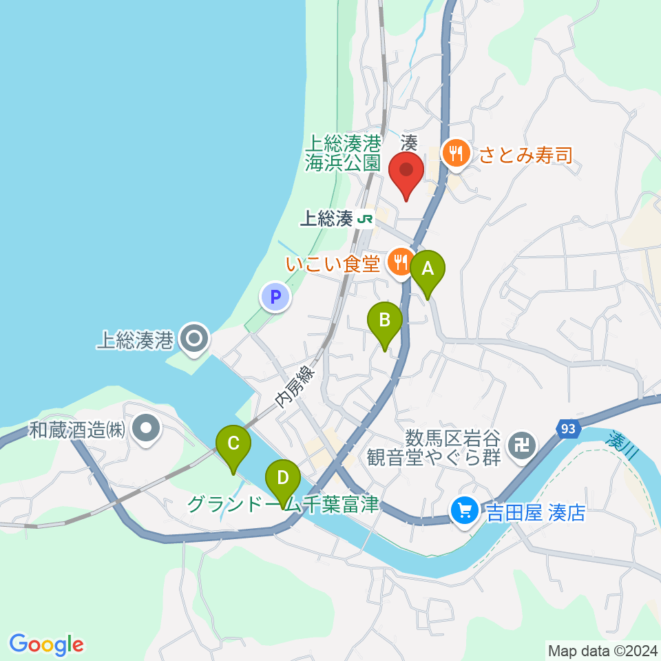 富津市民会館周辺のホテル一覧地図