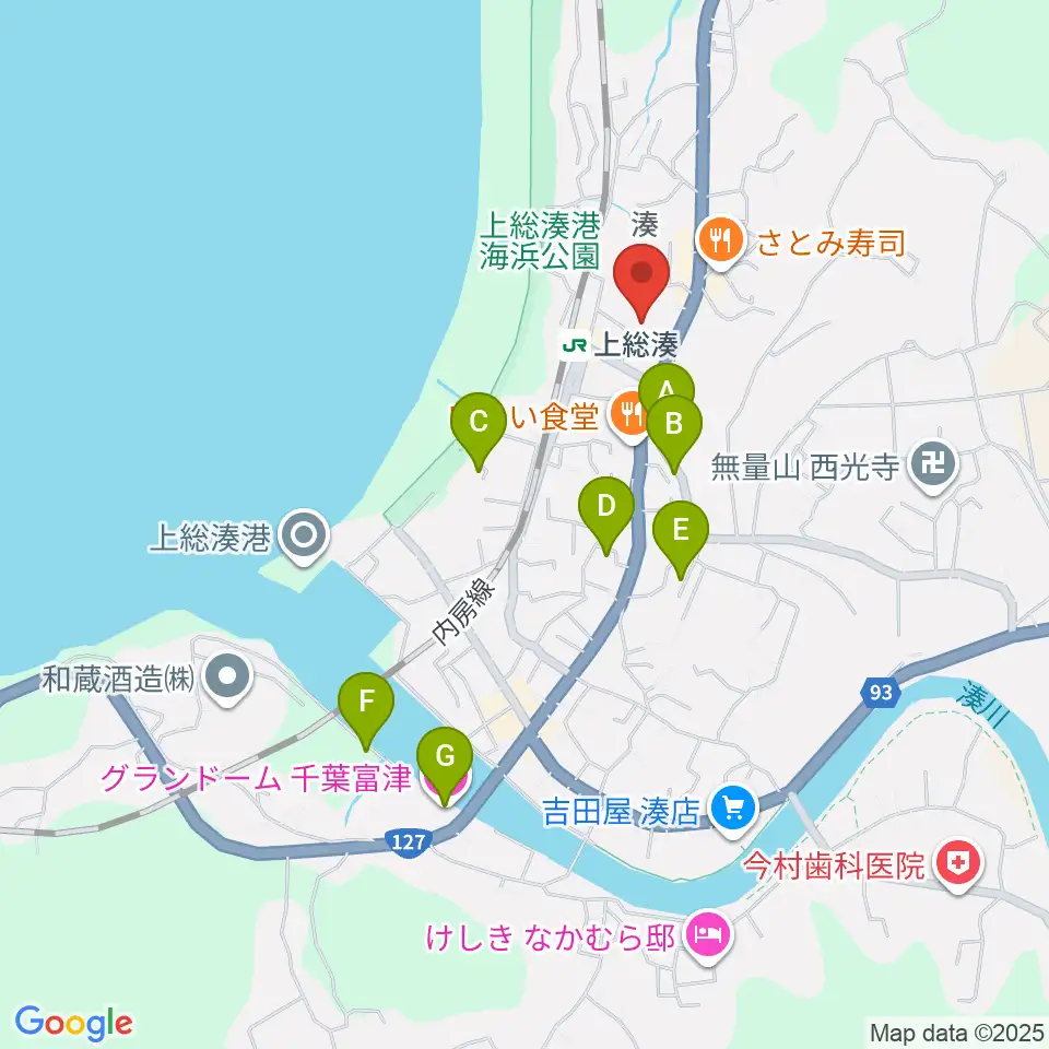 富津市民会館周辺のホテル一覧地図