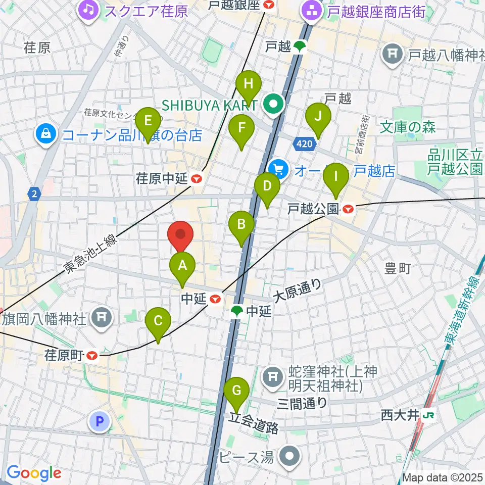 中延アイランドスタジオ周辺のホテル一覧地図