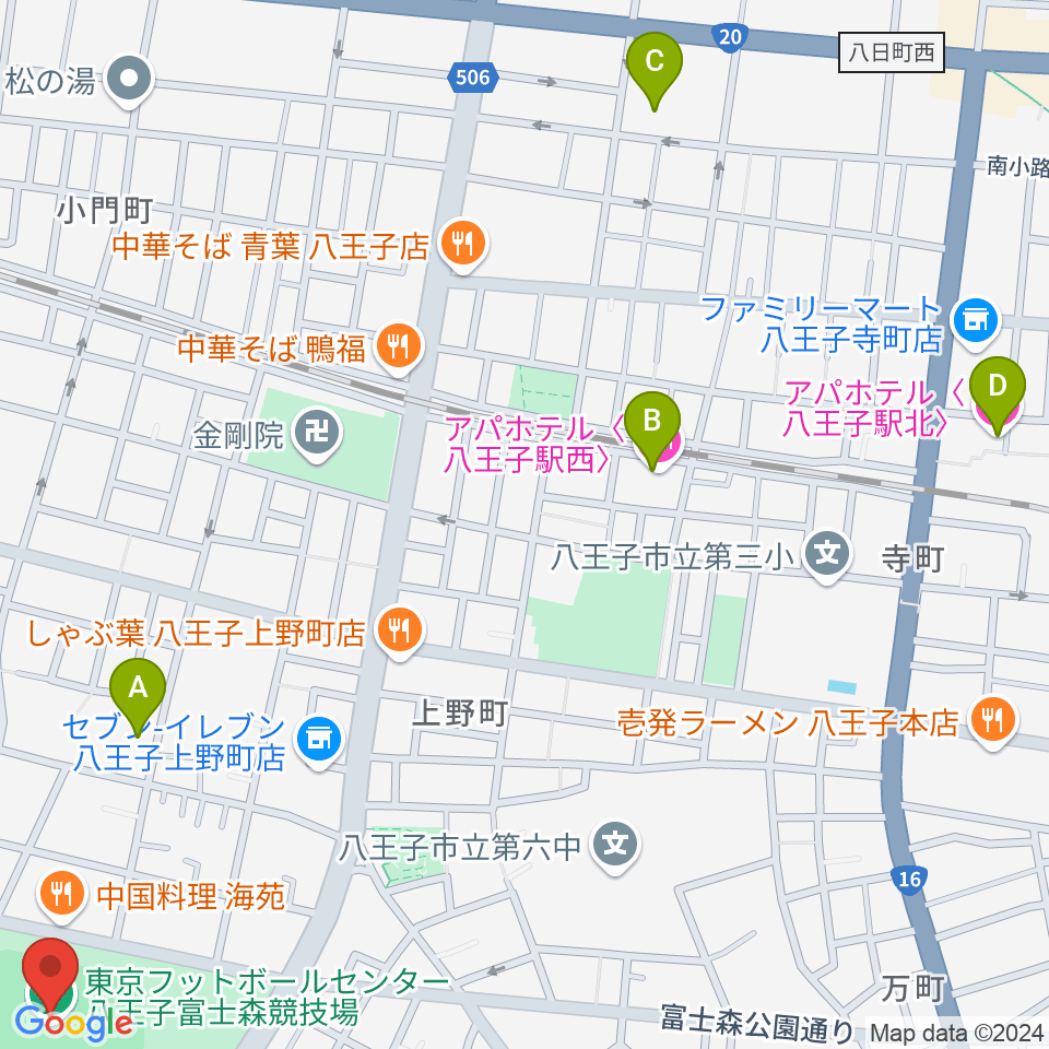 東京フットボールセンター八王子富士森競技場周辺のホテル一覧地図