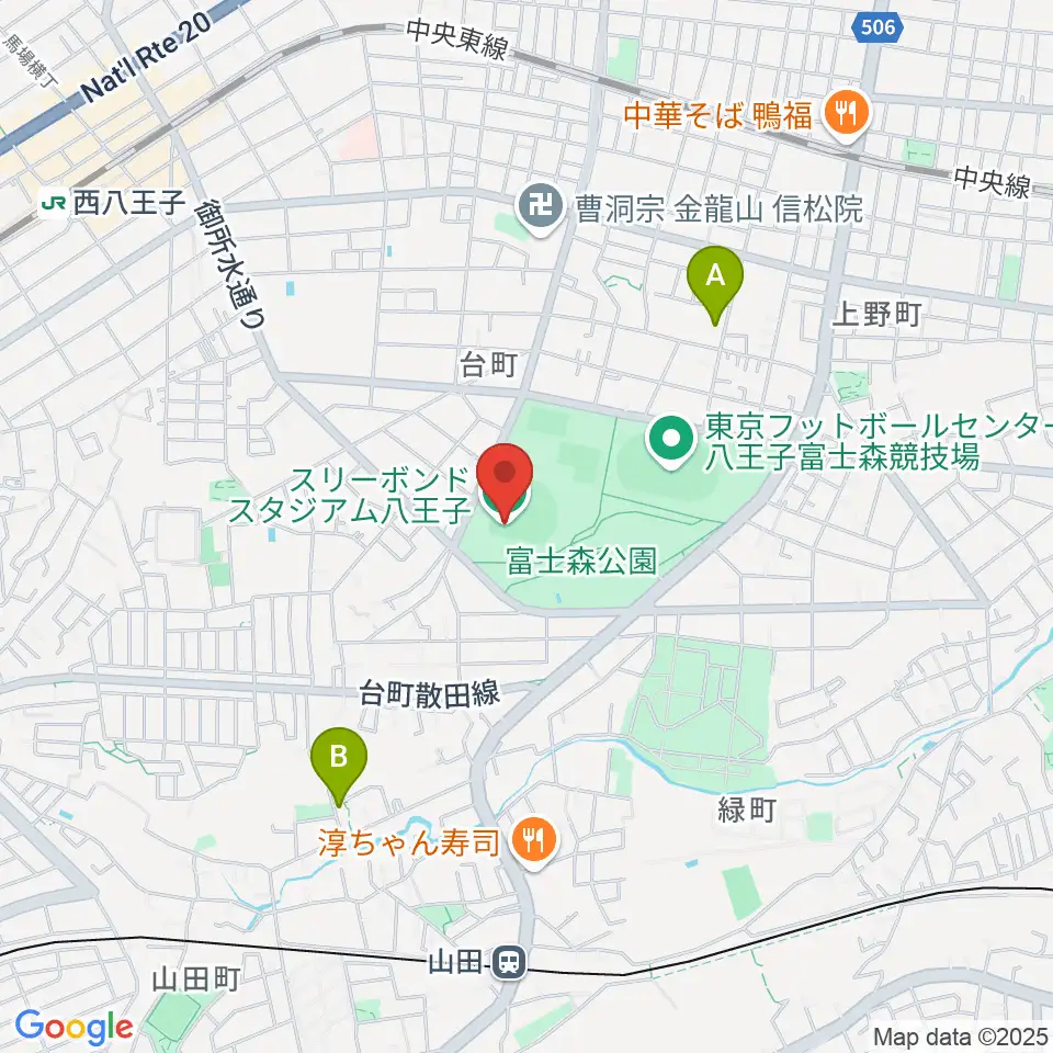 スリーボンドスタジアム八王子周辺のホテル一覧地図
