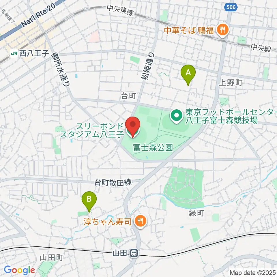 スリーボンドスタジアム八王子周辺のホテル一覧地図