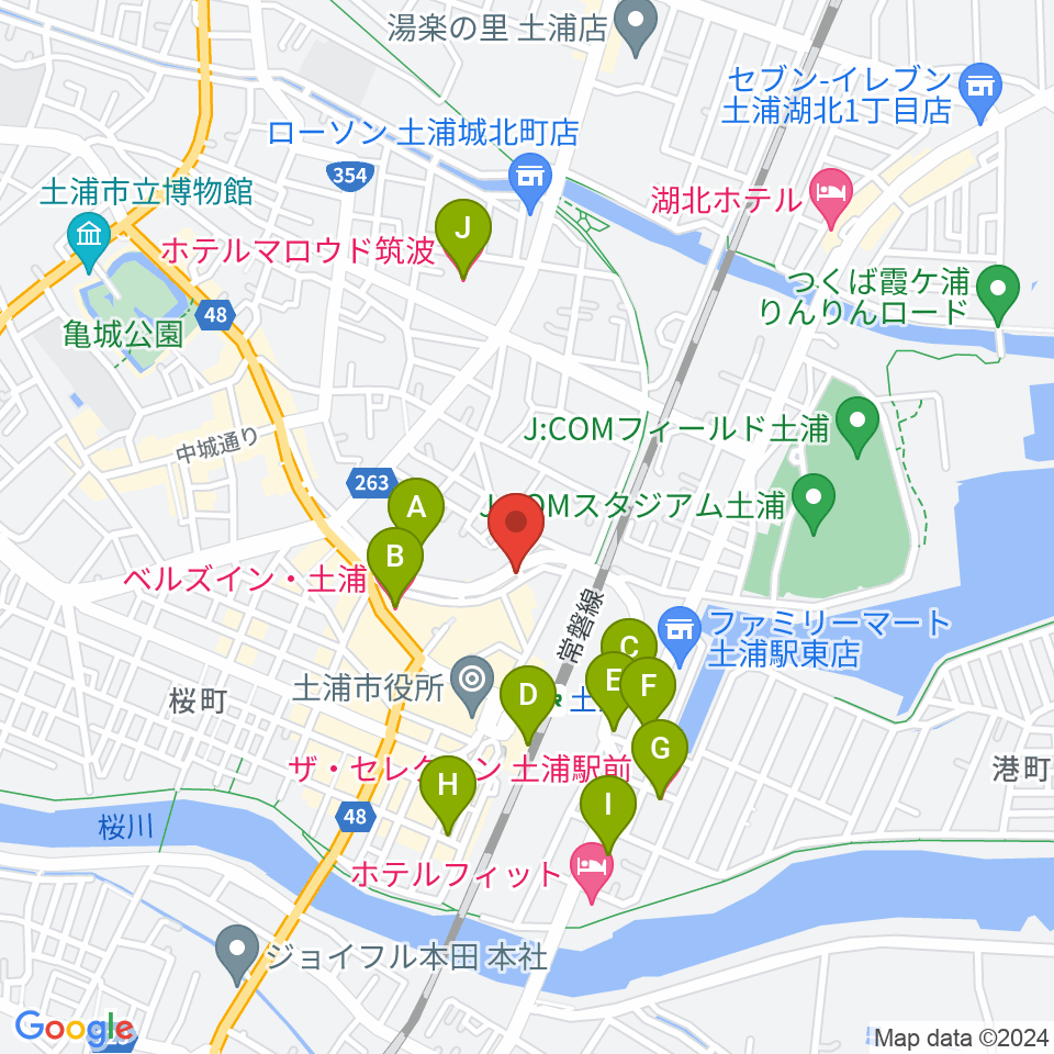 土浦VBOX周辺のホテル一覧地図