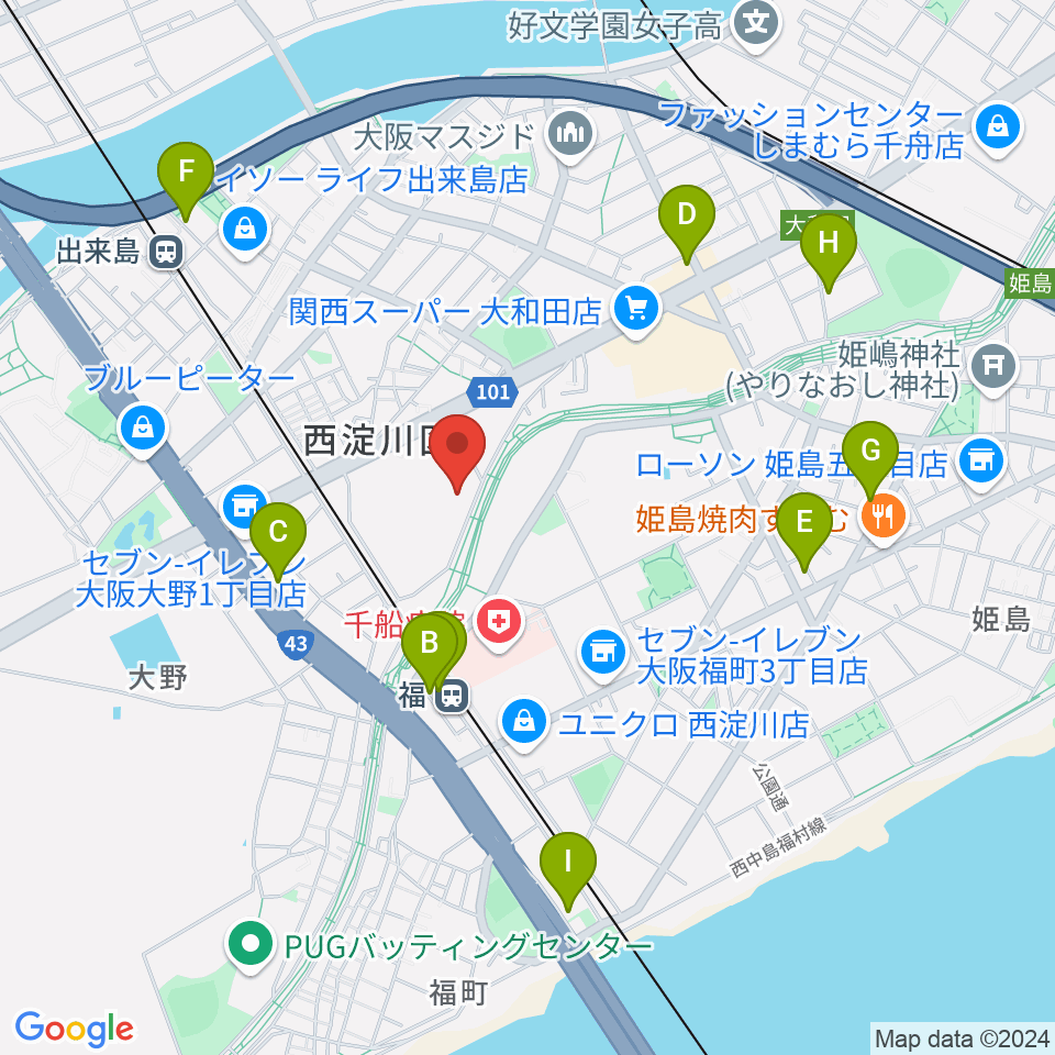 西淀川区民会館（エルモ西淀川）周辺のホテル一覧地図