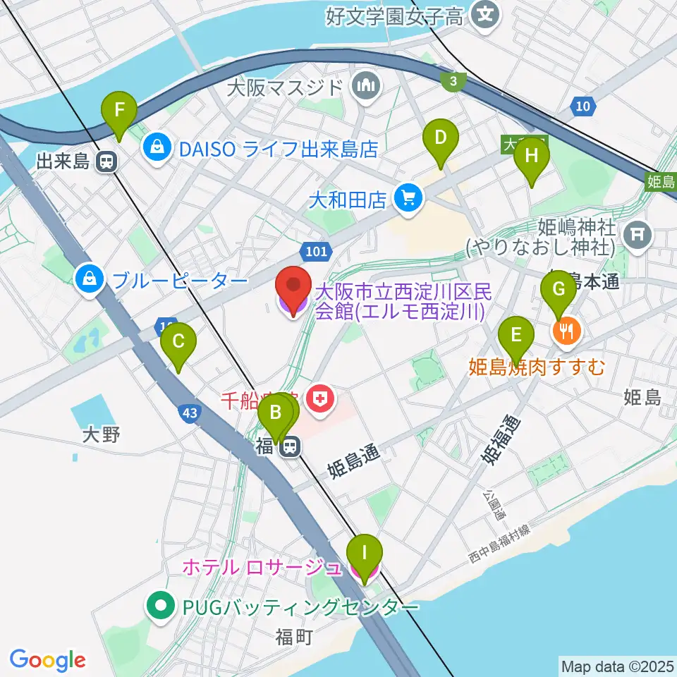 西淀川区民会館（エルモ西淀川）周辺のホテル一覧地図
