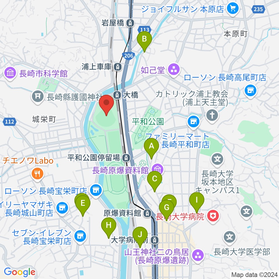 長崎ビッグNスタジアム 長崎県営野球場周辺のホテル一覧地図