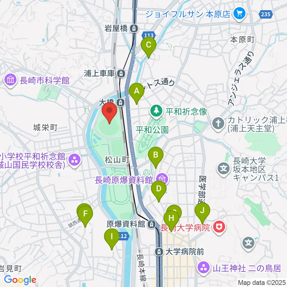 長崎ビッグNスタジアム 長崎県営野球場周辺のホテル一覧地図