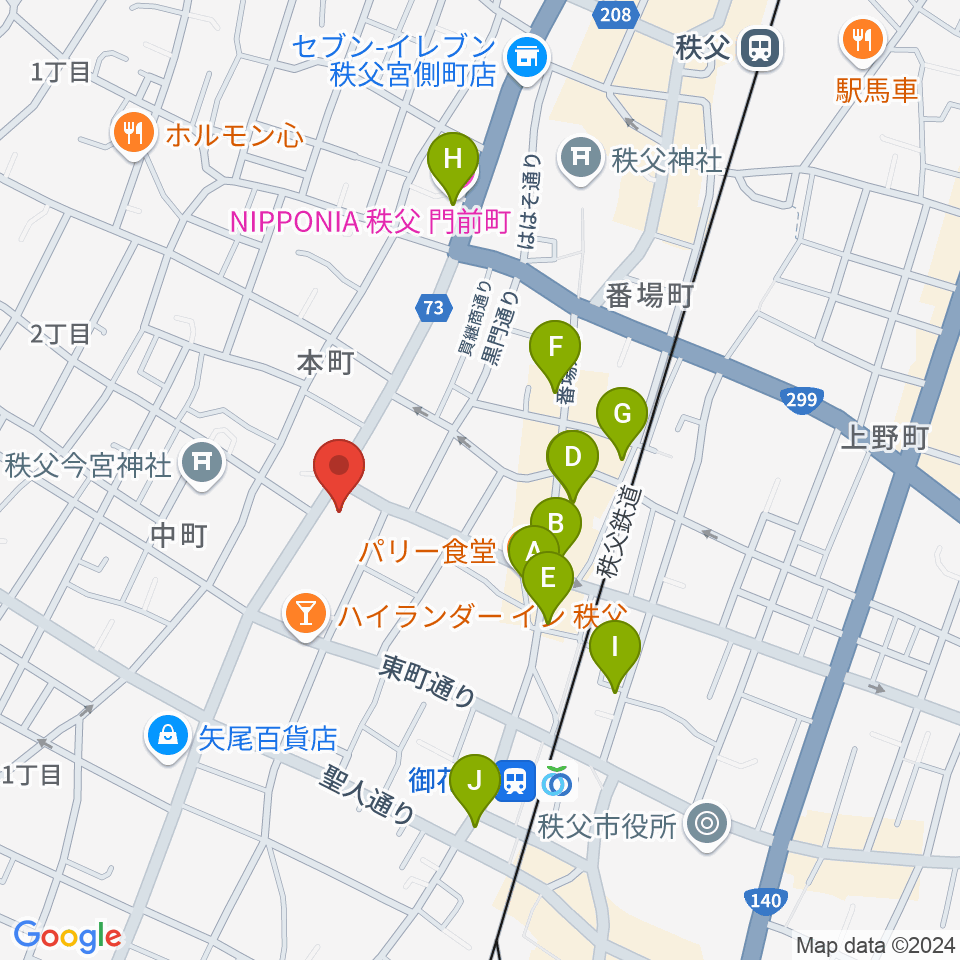 ちちぶエフエム周辺のホテル一覧地図