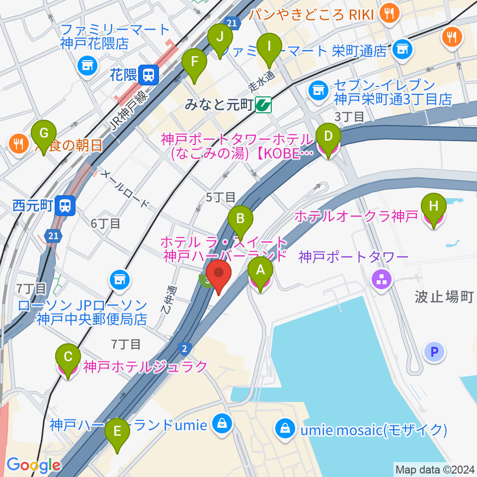 Ｗメリケン波止場周辺のホテル一覧地図