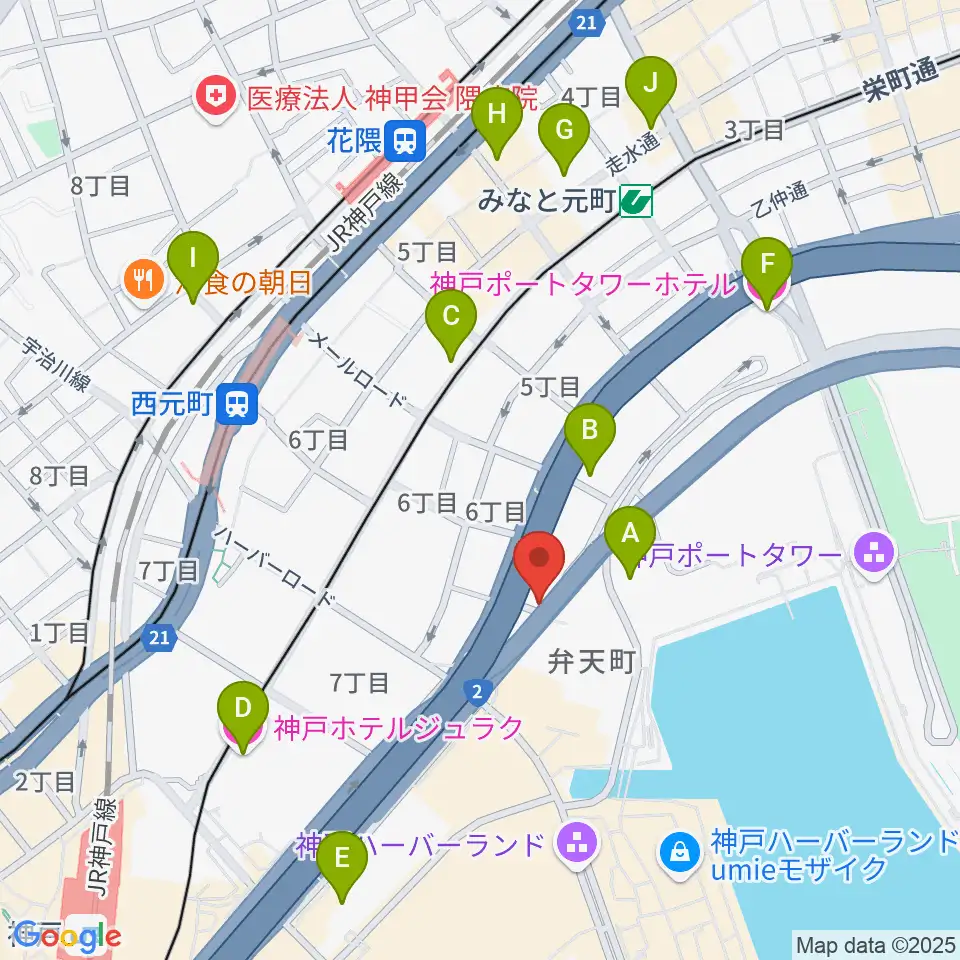 Ｗメリケン波止場周辺のホテル一覧地図