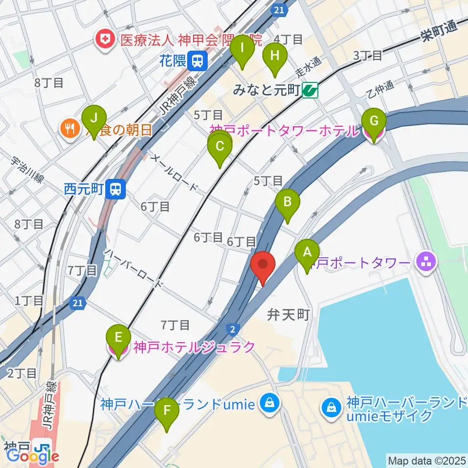 Ｗメリケン波止場周辺のホテル一覧地図
