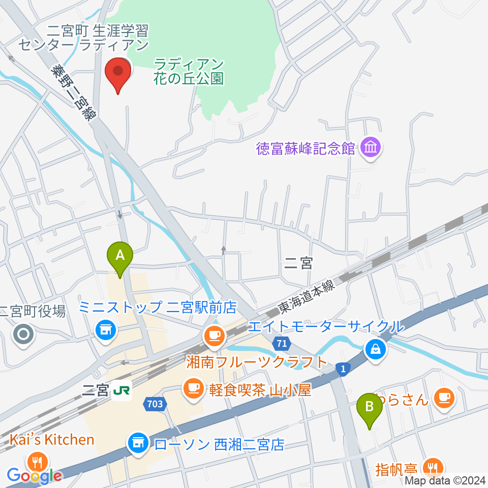 二宮町生涯学習センターラディアン周辺のホテル一覧地図