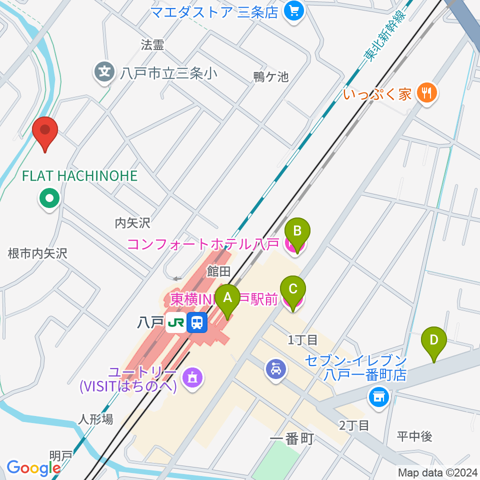 フラット八戸周辺のホテル一覧地図