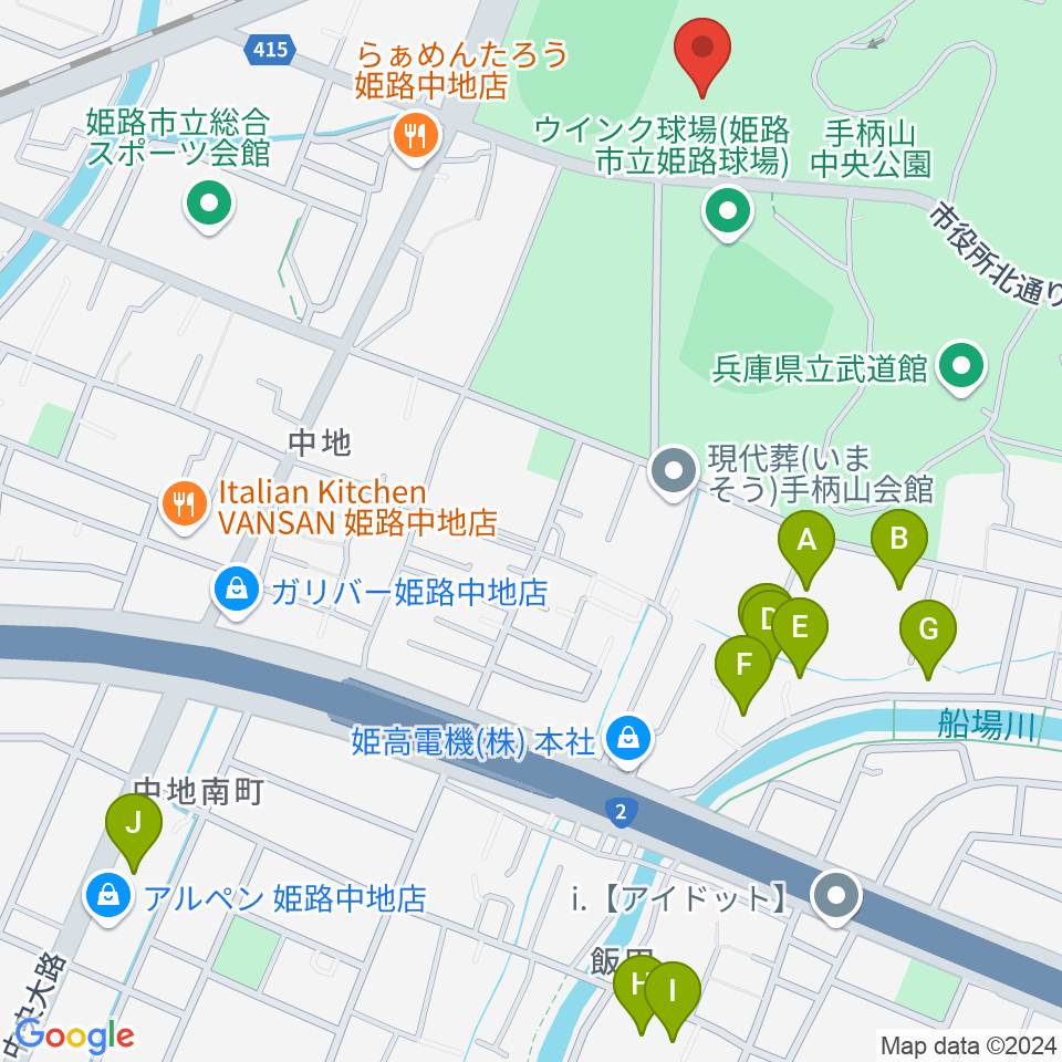 ヴィクトリーナ・ウインク体育館（姫路市立中央体育館）周辺のホテル一覧地図