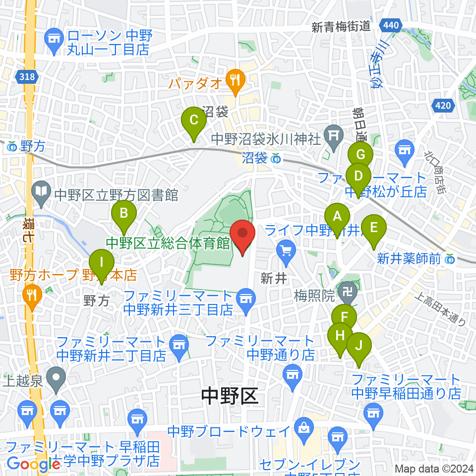 中野区立総合体育館周辺のホテル一覧地図