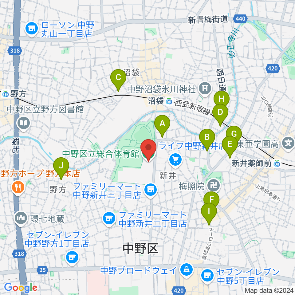 中野区立総合体育館周辺のホテル一覧地図