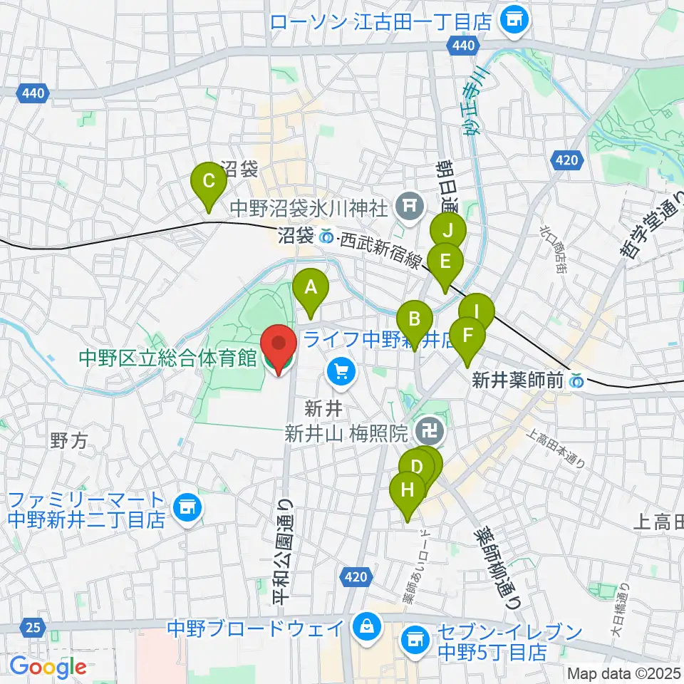 中野区立総合体育館周辺のホテル一覧地図