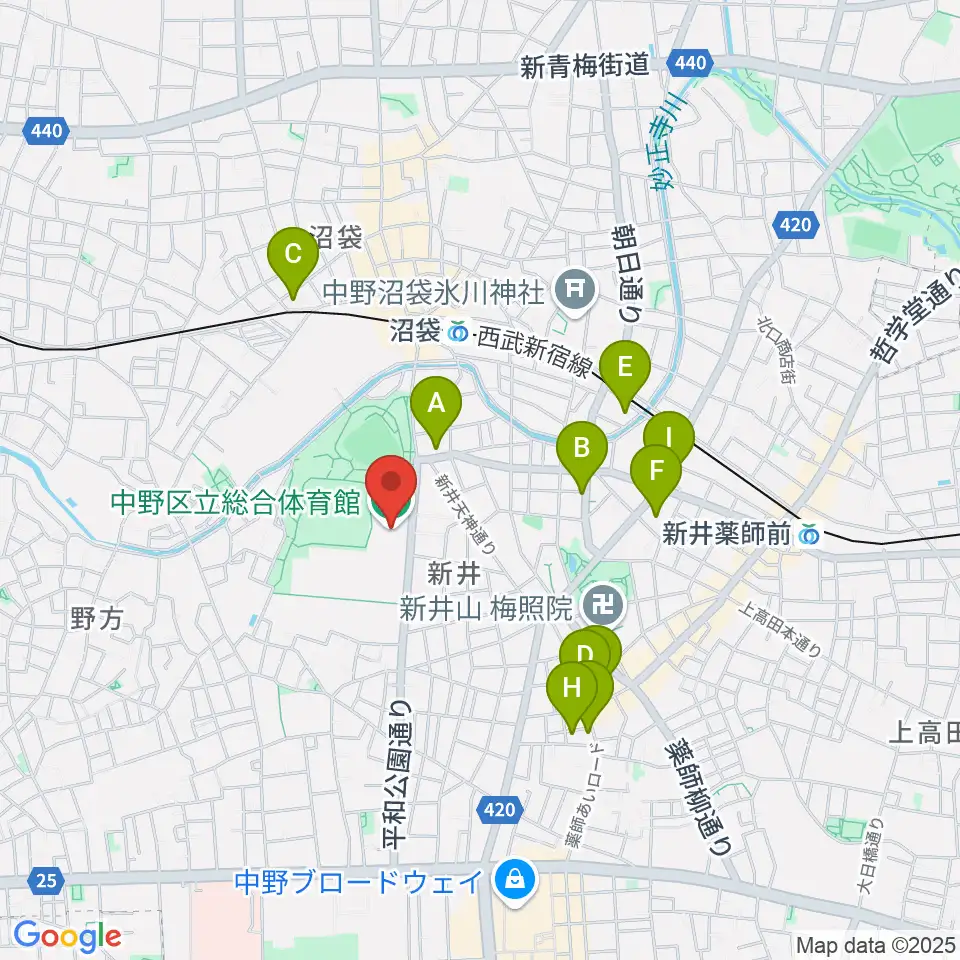 中野区立総合体育館周辺のホテル一覧地図