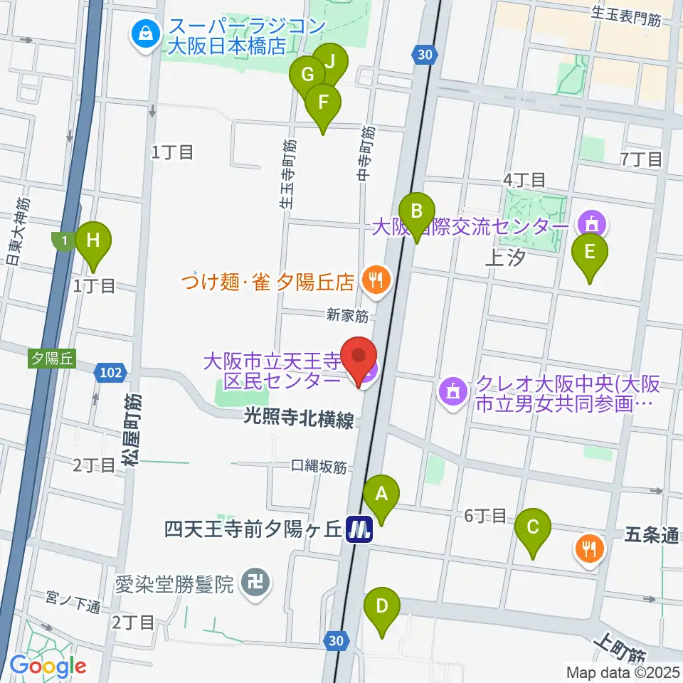 天王寺区民センター周辺のホテル一覧地図