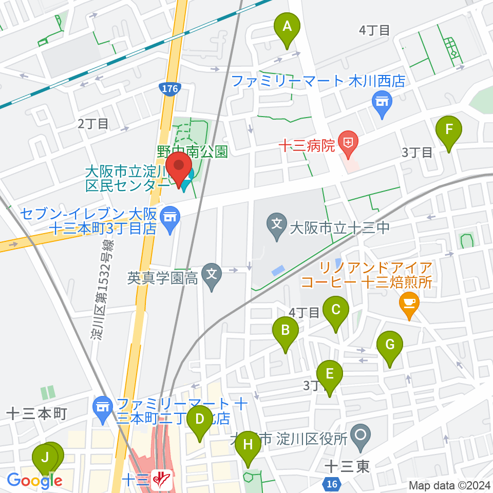 大阪市立淀川区民センター周辺のホテル一覧地図
