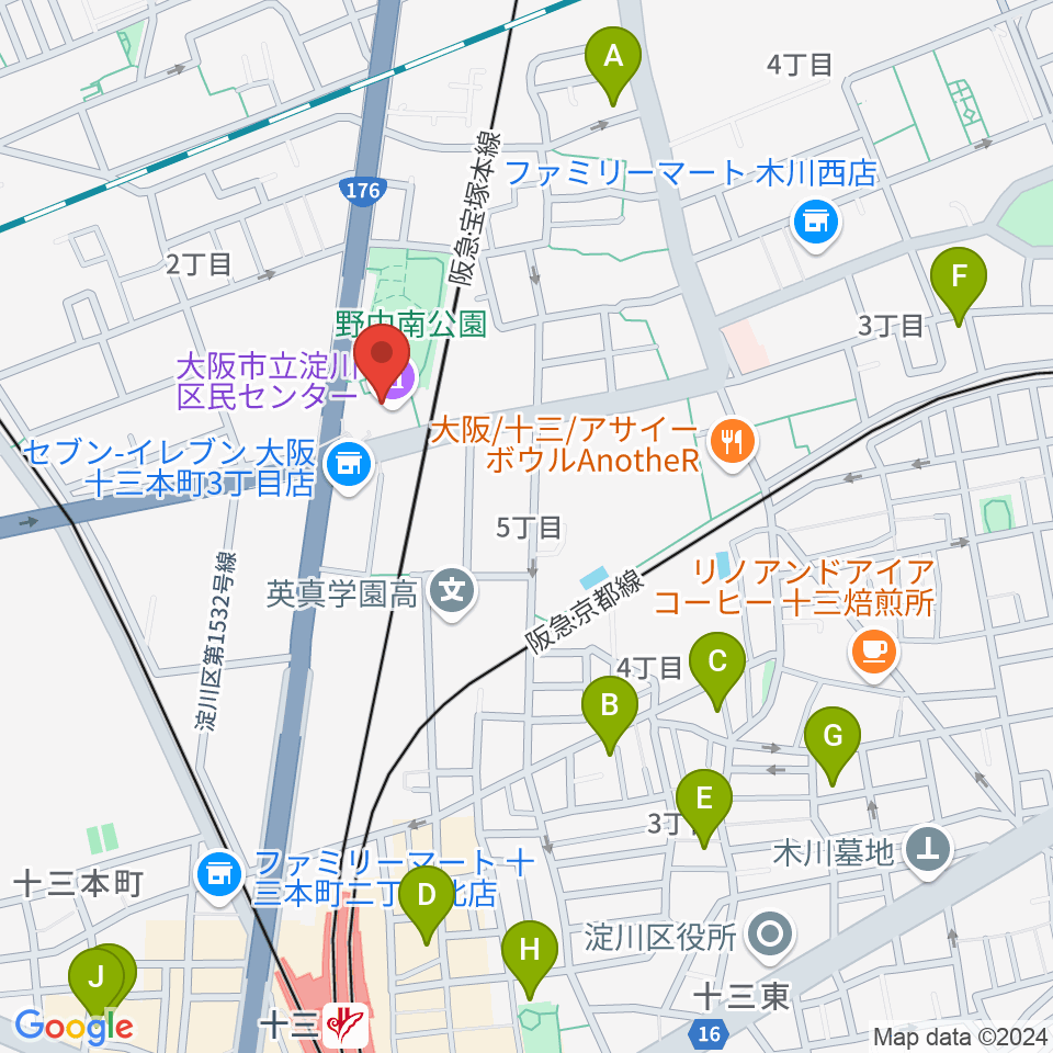 大阪市立淀川区民センター周辺のホテル一覧地図