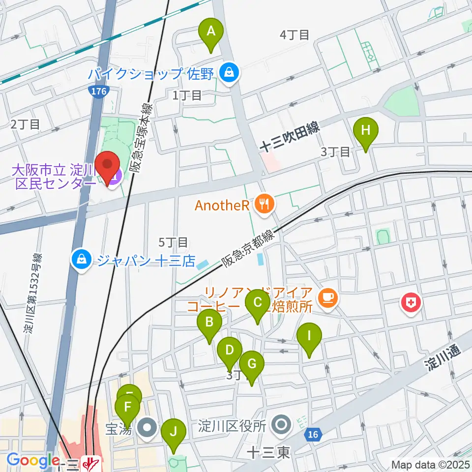 大阪市立淀川区民センター周辺のホテル一覧地図