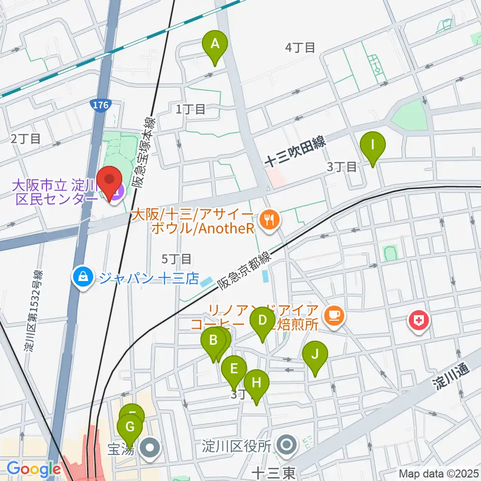 大阪市立淀川区民センター周辺のホテル一覧地図