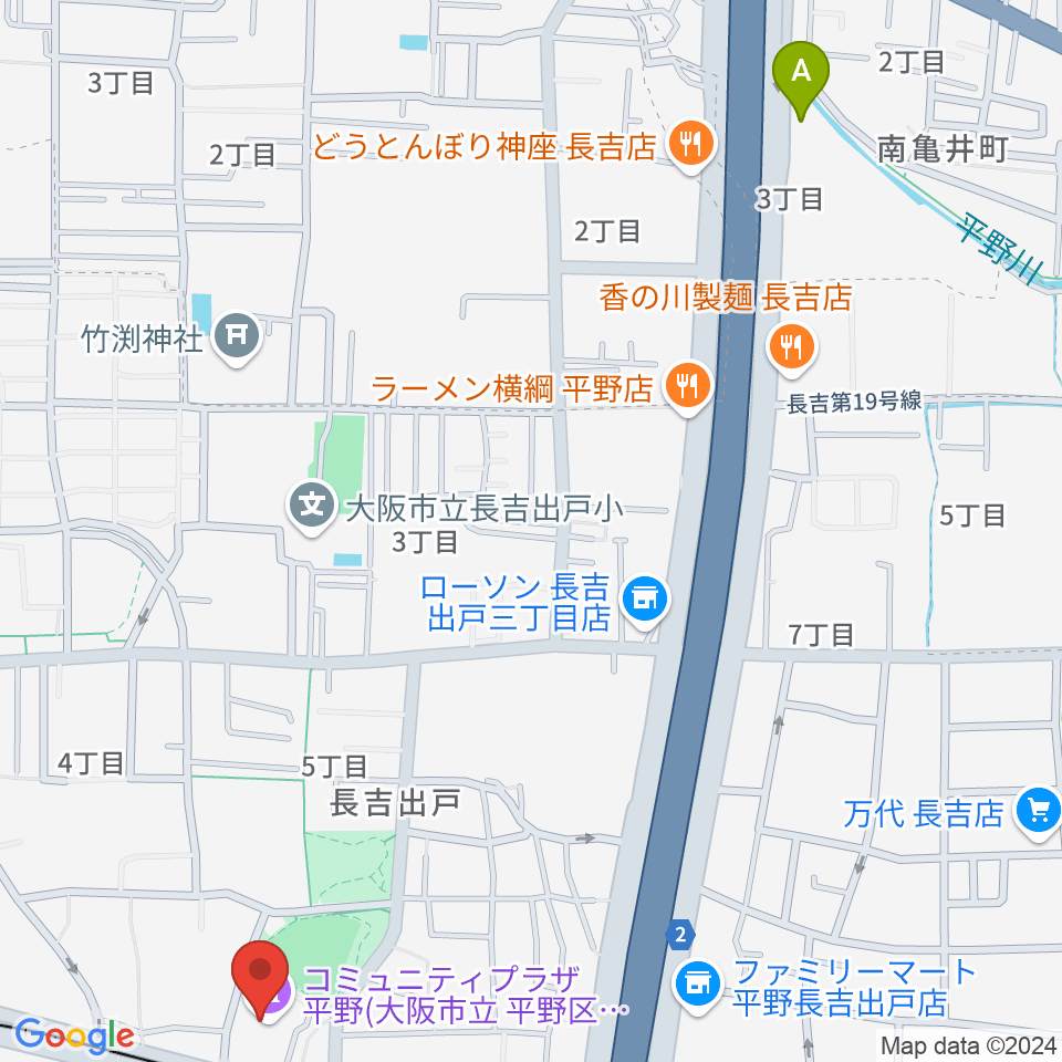 コミュニティプラザ平野（平野区民センター）周辺のホテル一覧地図