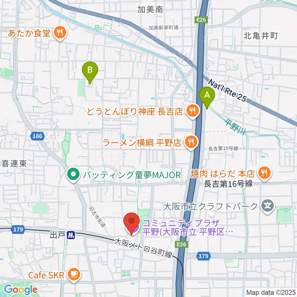 コミュニティプラザ平野周辺のホテル一覧地図