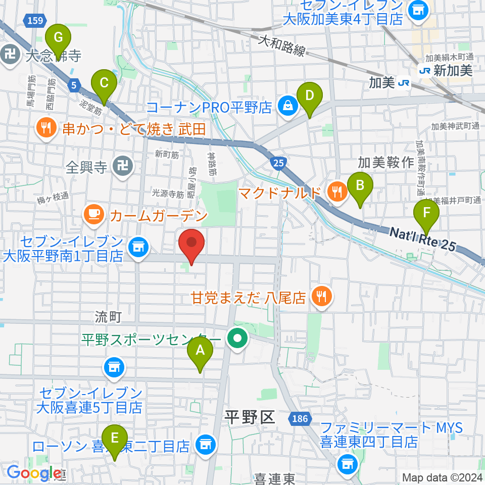 平野区民ホール周辺のホテル一覧地図