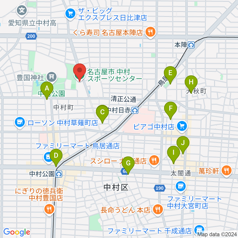 名古屋市中村スポーツセンター周辺のホテル一覧地図