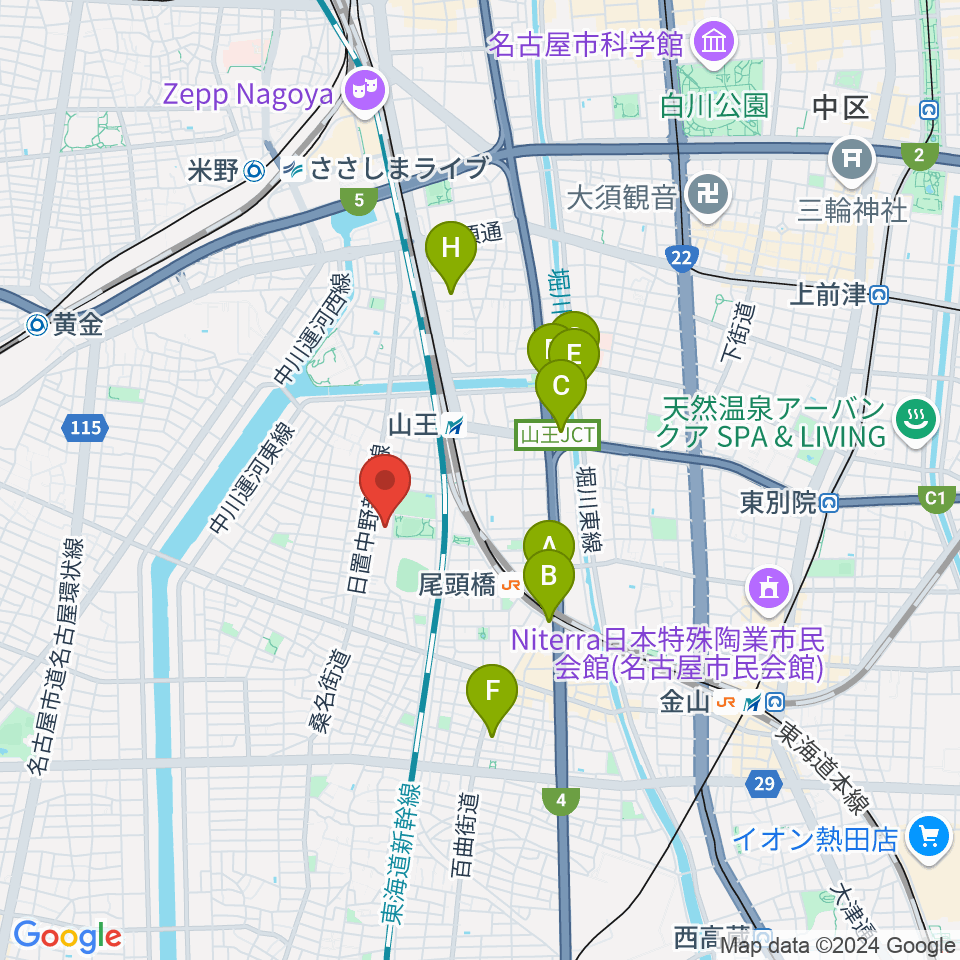 名古屋市露橋スポーツセンター周辺のホテル一覧地図