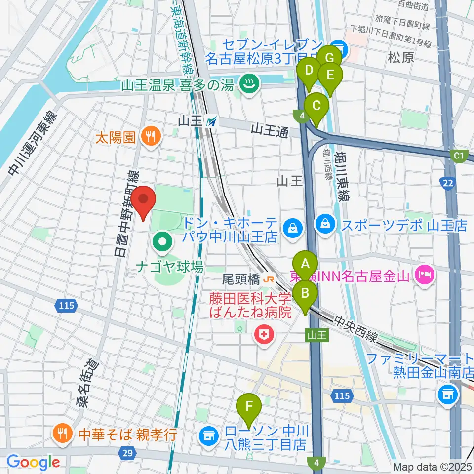 名古屋市露橋スポーツセンター周辺のホテル一覧地図