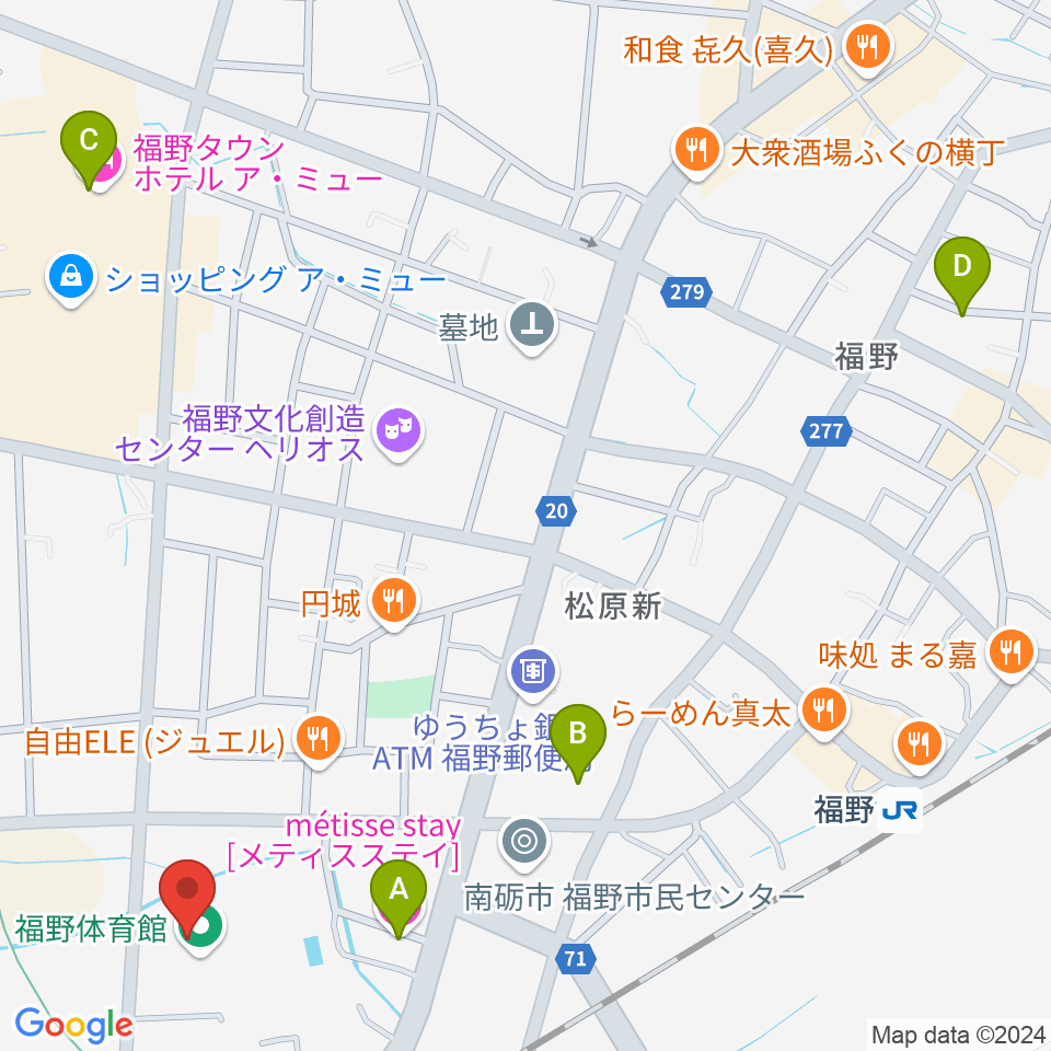 南砺市福野体育館周辺のホテル一覧地図