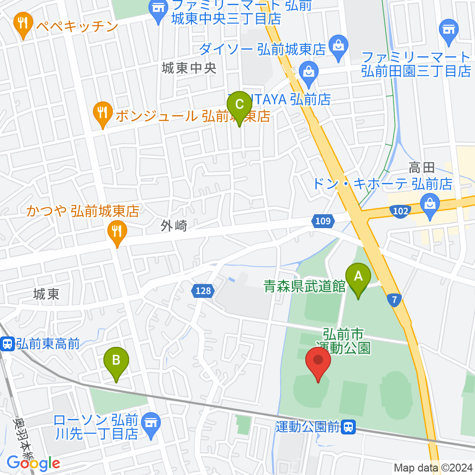 弘前市運動公園野球場 はるか夢球場周辺のホテル一覧地図