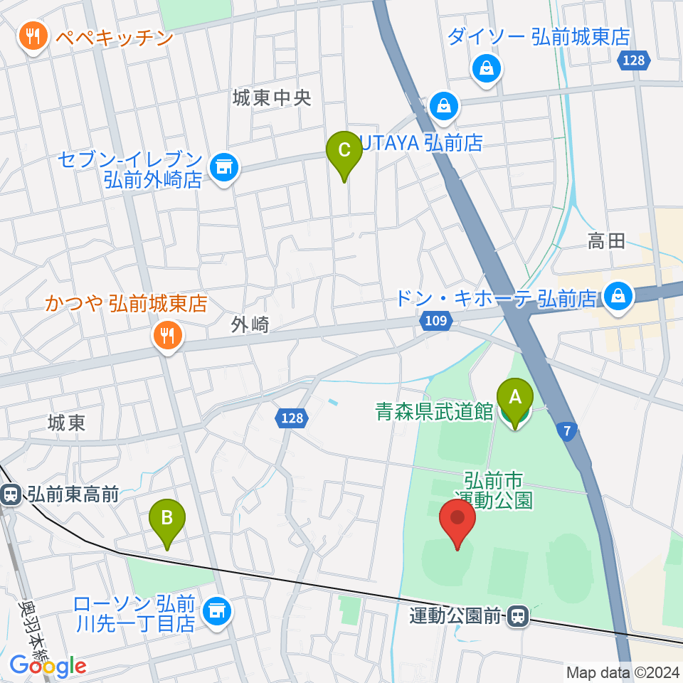 弘前市運動公園野球場 はるか夢球場周辺のホテル一覧地図