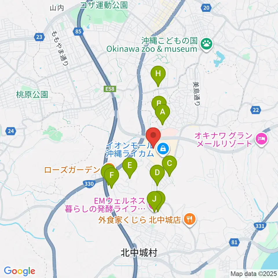 島村楽器 イオンモール沖縄ライカム店周辺のホテル一覧地図