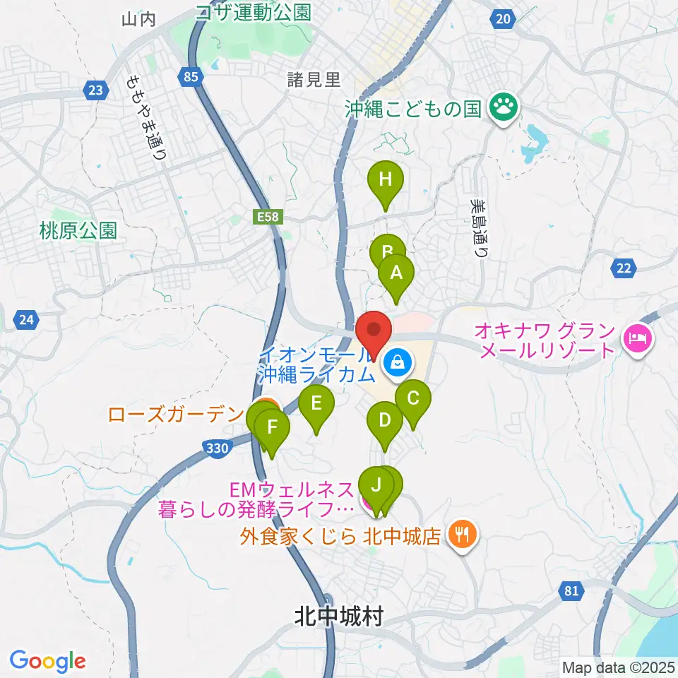 島村楽器 イオンモール沖縄ライカム店周辺のホテル一覧地図