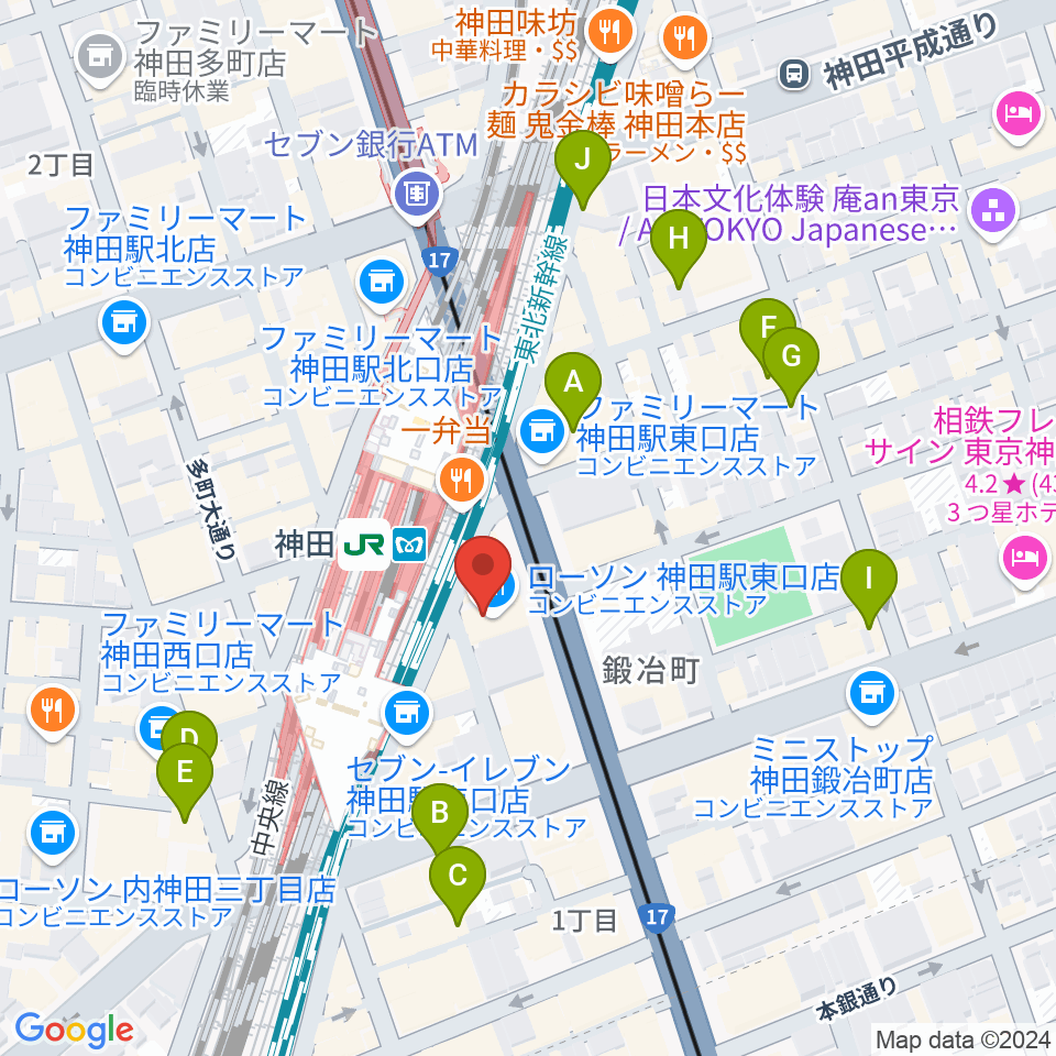 スタジオ音楽館 神田駅前周辺のホテル一覧地図