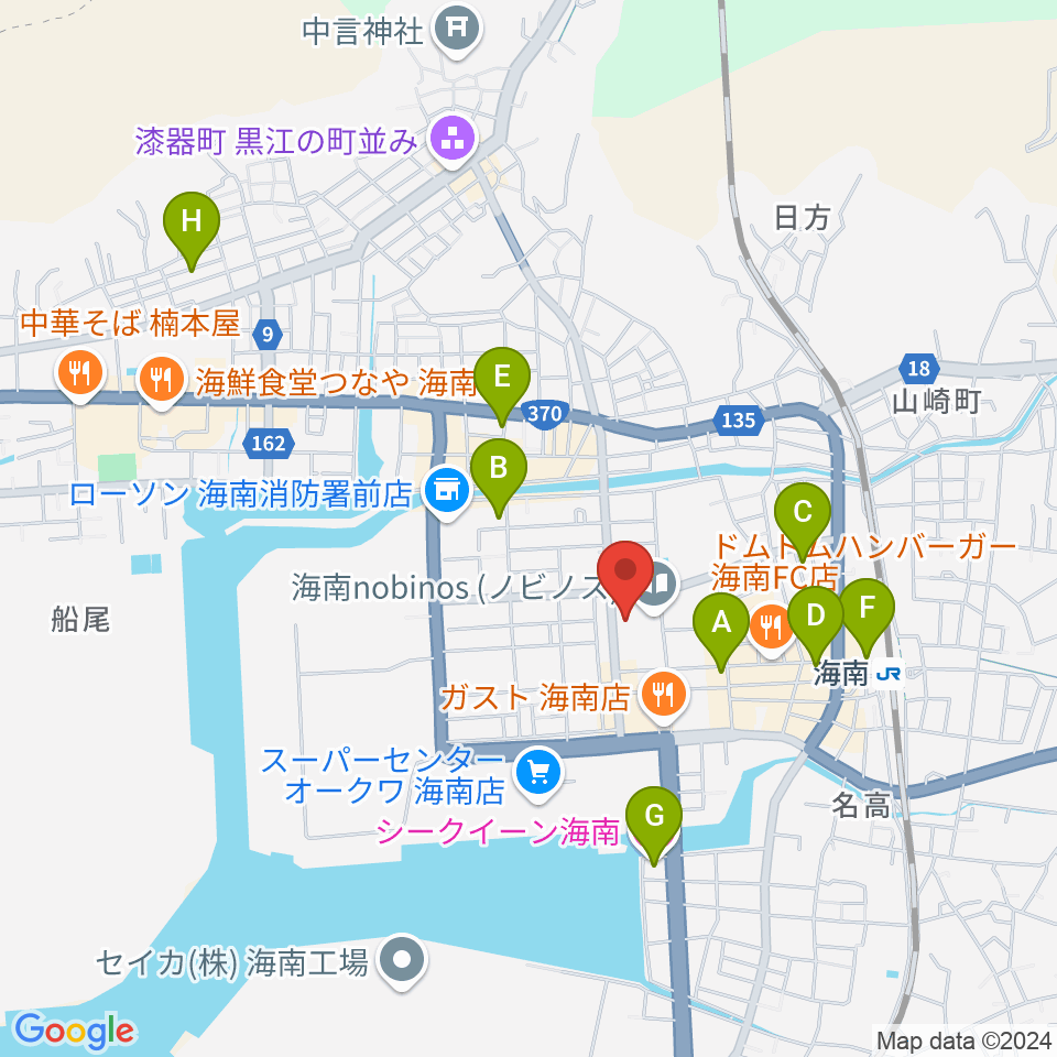 海南nobinos周辺のホテル一覧地図